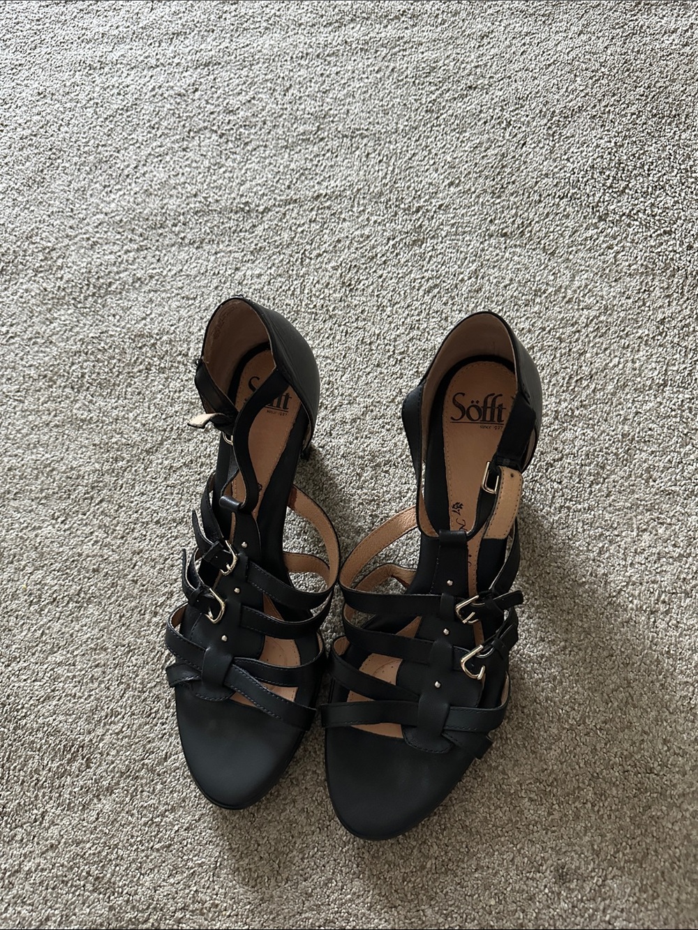 Söfft Black Strappy High Heel Sandals leather size 11